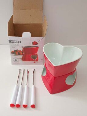 Stokes Red-Heart 6-Piece Porcelain Fondue Set with Box